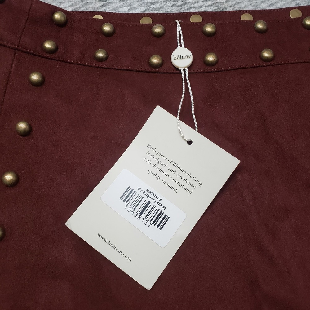 Bohme Skirt Womens Medium Red Burgandy NWT Studded Mini Boho Festival Western - Picture 8 of 8